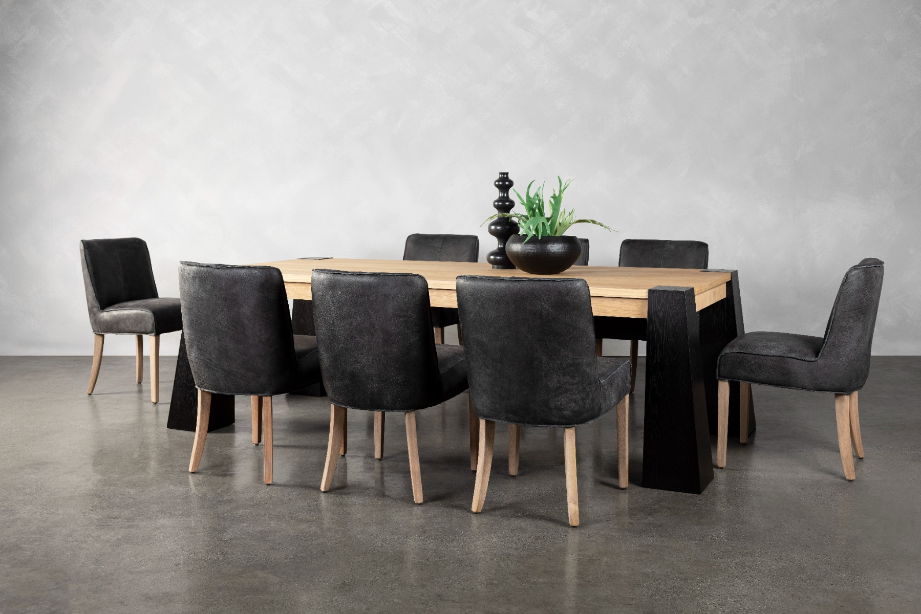 Koda Dining Table + 8 Diaz Dining Chairs, Charcoal