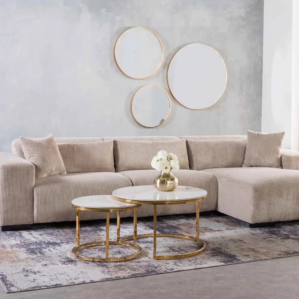 GIO SET OF 2 STONE TOP COFFEE TABLE - GOLD LEG