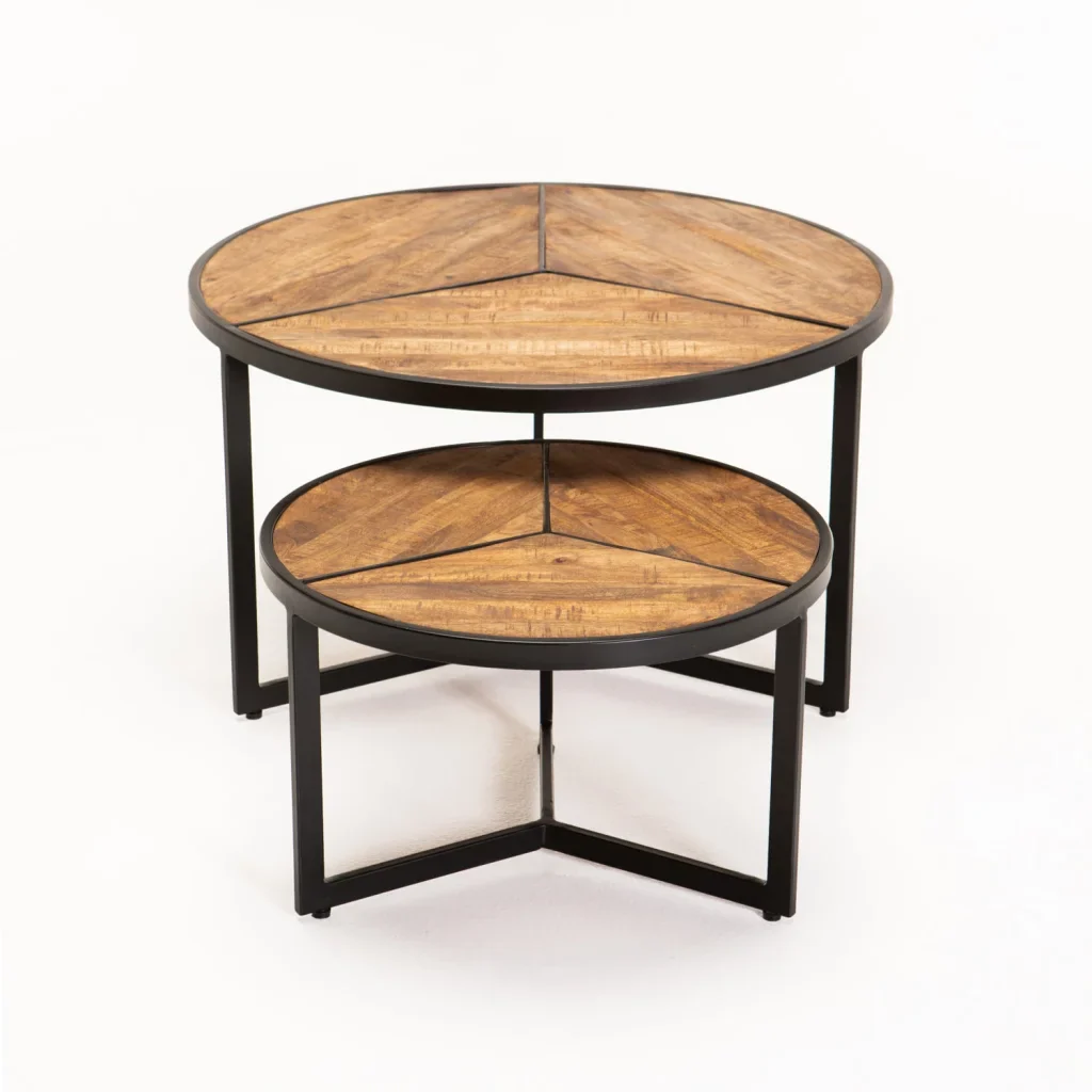 VEA SET OF 2 70/50cm SOLID WOOD COFFEE TABLE - MAGNOLIA RUSTIC
