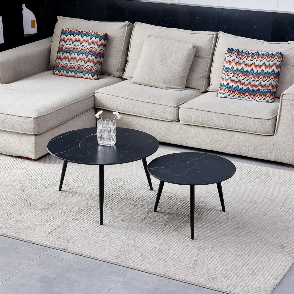 FIA SET OF 2 STONE TOP COFFEE TABLE - BLACK