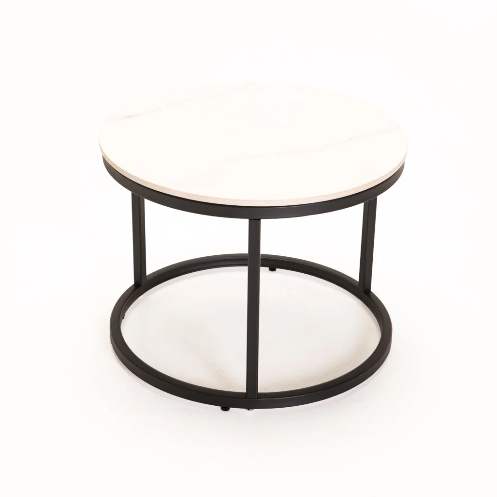GIO SET OF 2 STONE TOP COFFEE TABLE BLACK LEG - WHITE