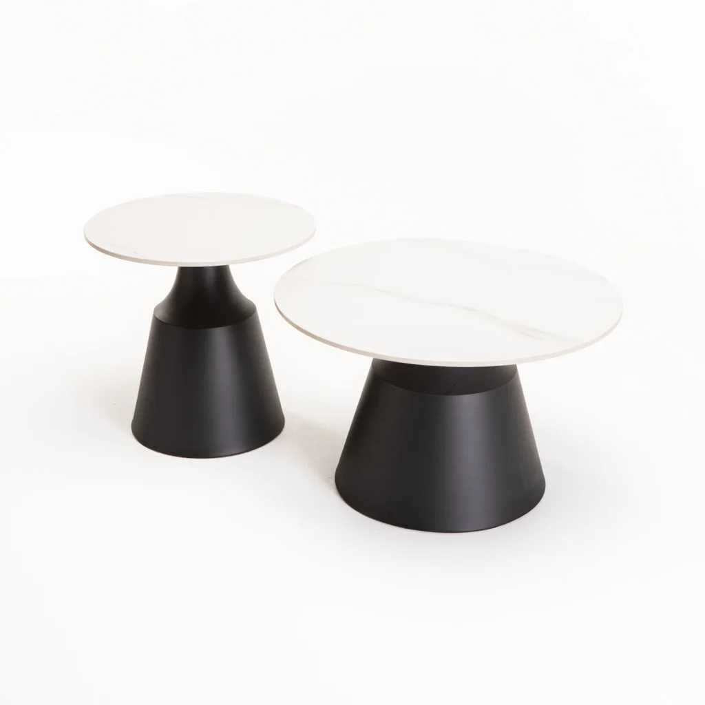 LEA SET OF 2 70/50cm STONE TOP COFFEE TABLE - WHITE