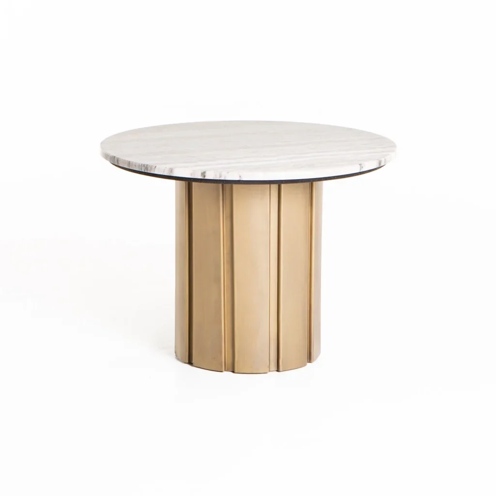 VIN 60cm ROUND STONE TOP COFFEE TABLE 43cm H - BRASS ANTIQUE