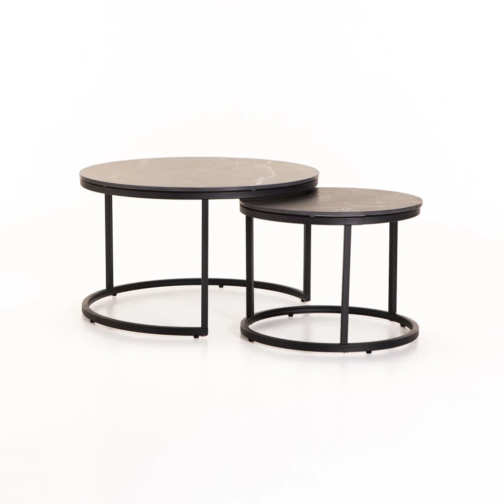 GIO SET OF 2 STONE TOP COFFEE TABLE BLACK LEG - BLACK