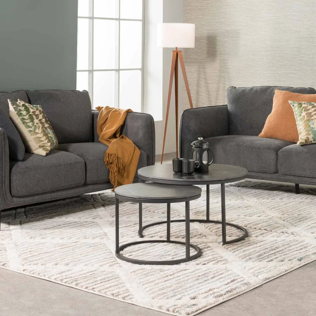 GIO SET OF 2 STONE TOP COFFEE TABLE BLACK LEG - BLACK
