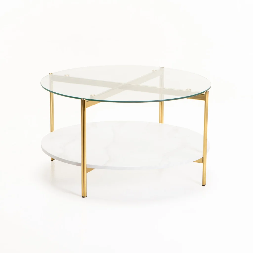 AMORE 80cm ROUND COFFEE TABLE - GOLD/ WHITE MABLE