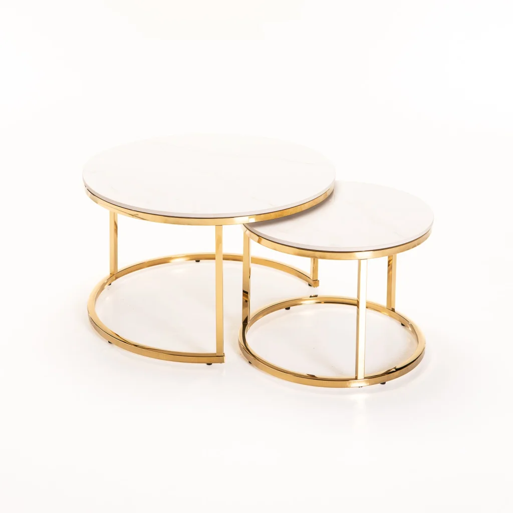 GIO SET OF 2 STONE TOP COFFEE TABLE - GOLD LEG