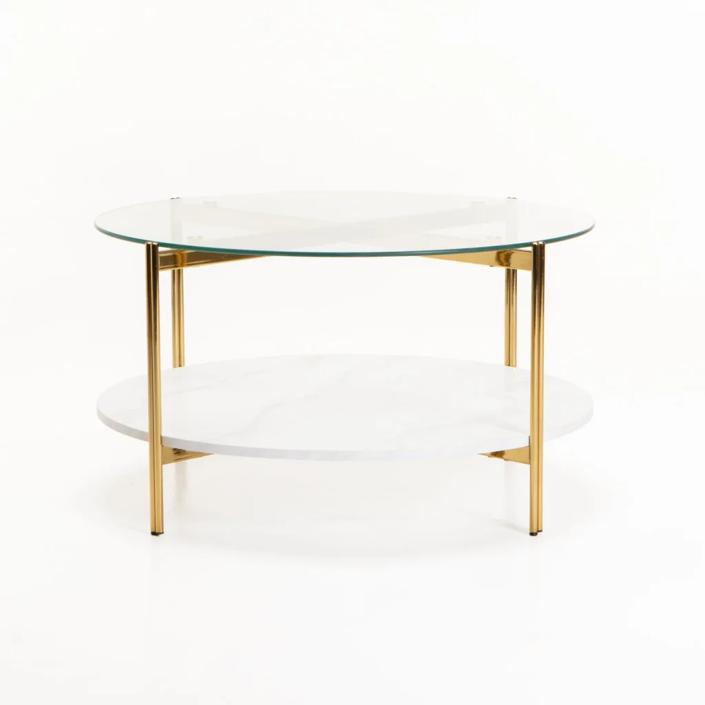 AMORE 80cm ROUND COFFEE TABLE - GOLD/ WHITE MABLE