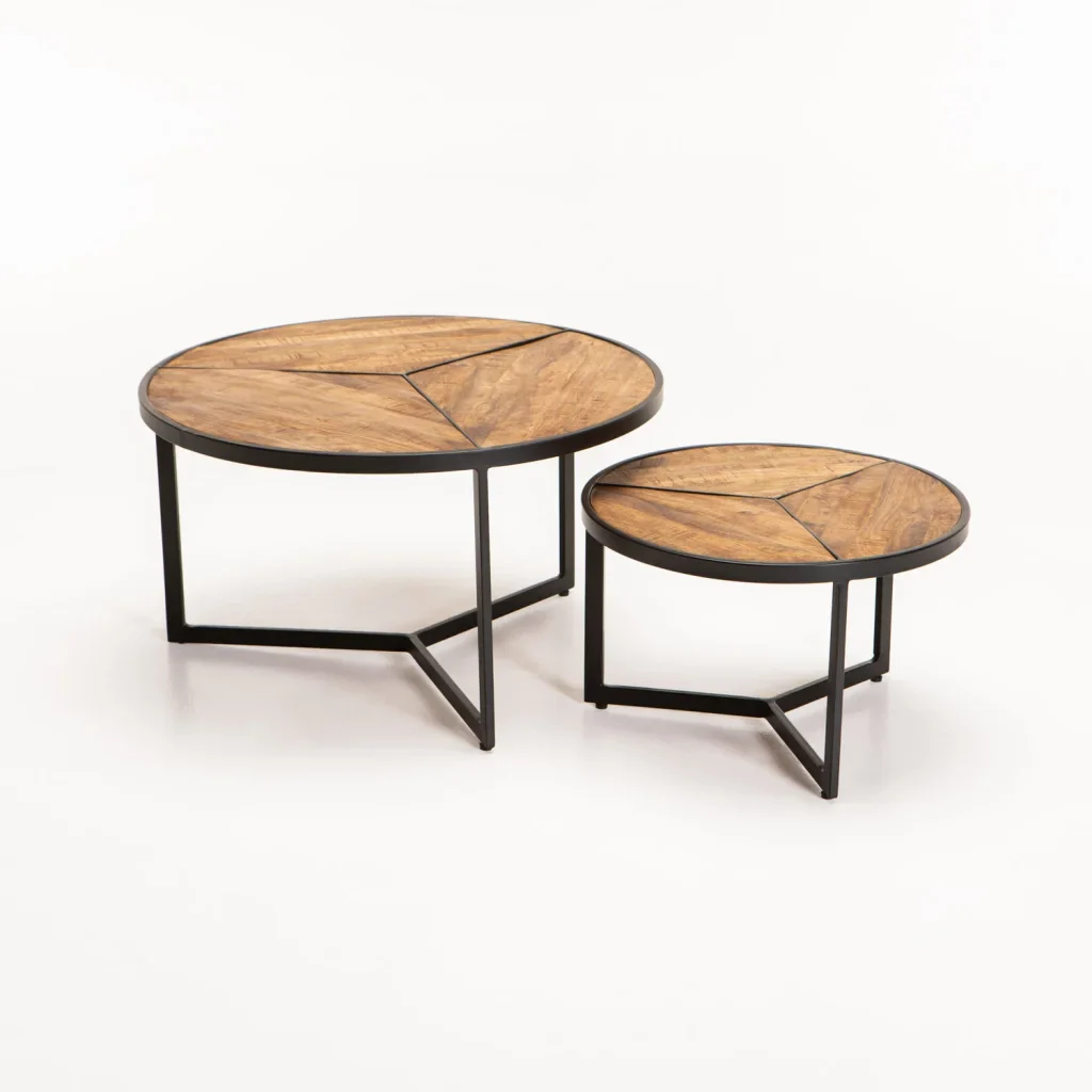 VEA SET OF 2 70/50cm SOLID WOOD COFFEE TABLE - MAGNOLIA RUSTIC