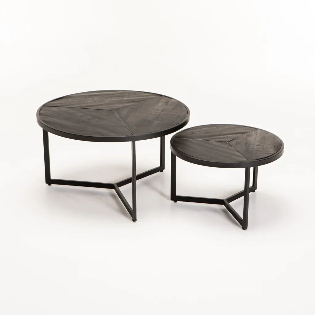 VEA SET OF 2 70/50cm SOLID WOOD COFFEE TABLE - BLACK RUSTIC