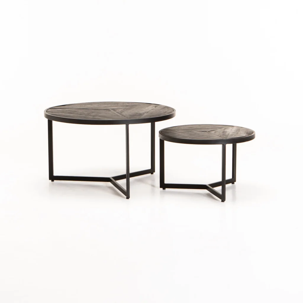 VEA SET OF 2 70/50cm SOLID WOOD COFFEE TABLE - BLACK RUSTIC