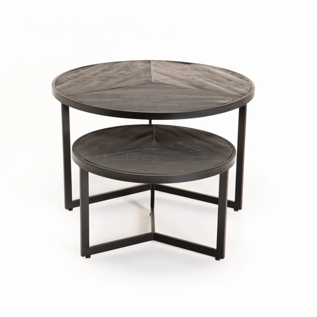 VEA SET OF 2 70/50cm SOLID WOOD COFFEE TABLE - BLACK RUSTIC