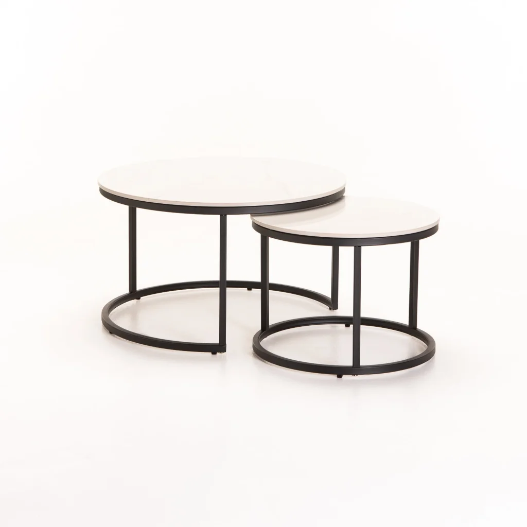 GIO SET OF 2 STONE TOP COFFEE TABLE BLACK LEG - WHITE