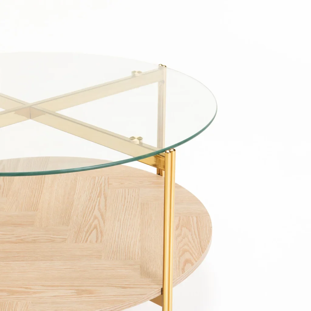 AMORE 80cm ROUND COFFEE TABLE - GOLD OAK