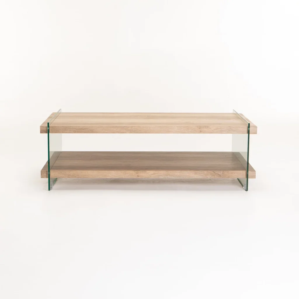 OPAL 110x55cm 8MM TEMPERED GLASS COFFEE TABLE - OAK