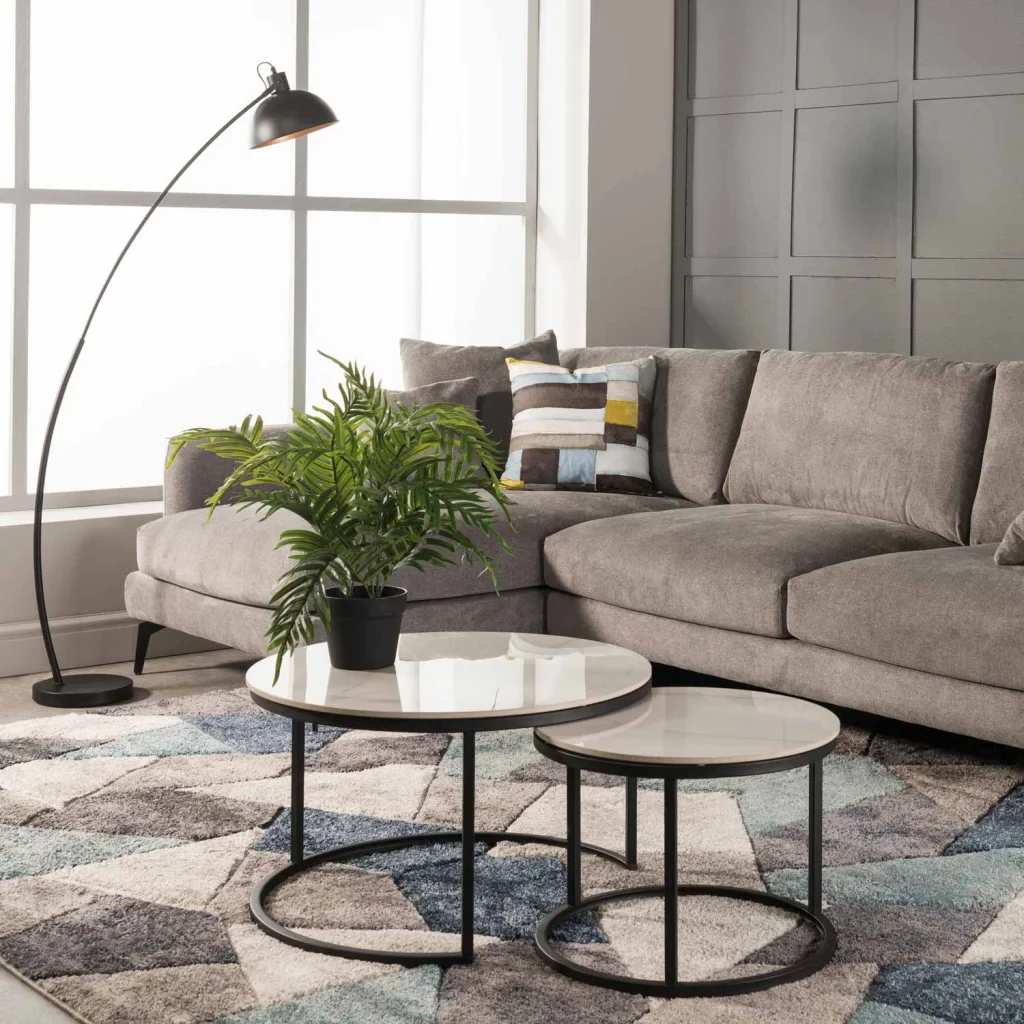 GIO SET OF 2 STONE TOP COFFEE TABLE BLACK LEG - WHITE