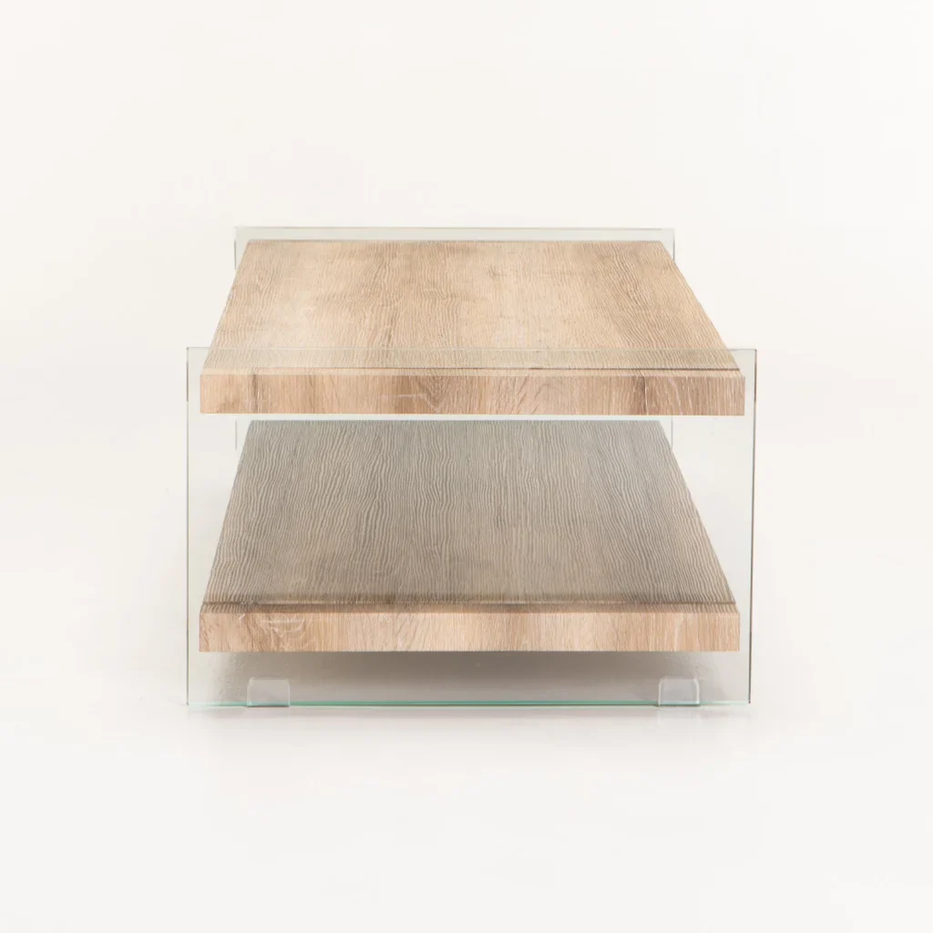 OPAL 110x55cm 8MM TEMPERED GLASS COFFEE TABLE - OAK