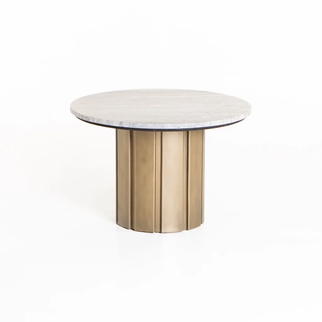 VIN 60cm ROUND STONE TOP COFFEE TABLE 39CM H - BRASS ANTIQUE