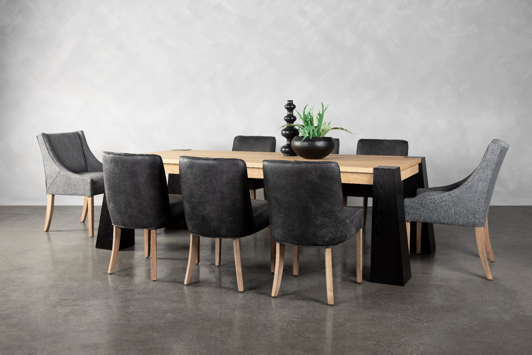 Koda Dining Table + 6 Diaz Dining Chairs, Charcoal + 2 Harper Dining Chairs, Grey