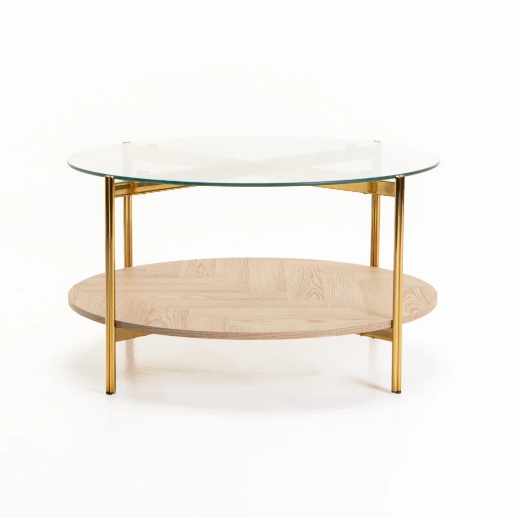 AMORE 80cm ROUND COFFEE TABLE - GOLD OAK