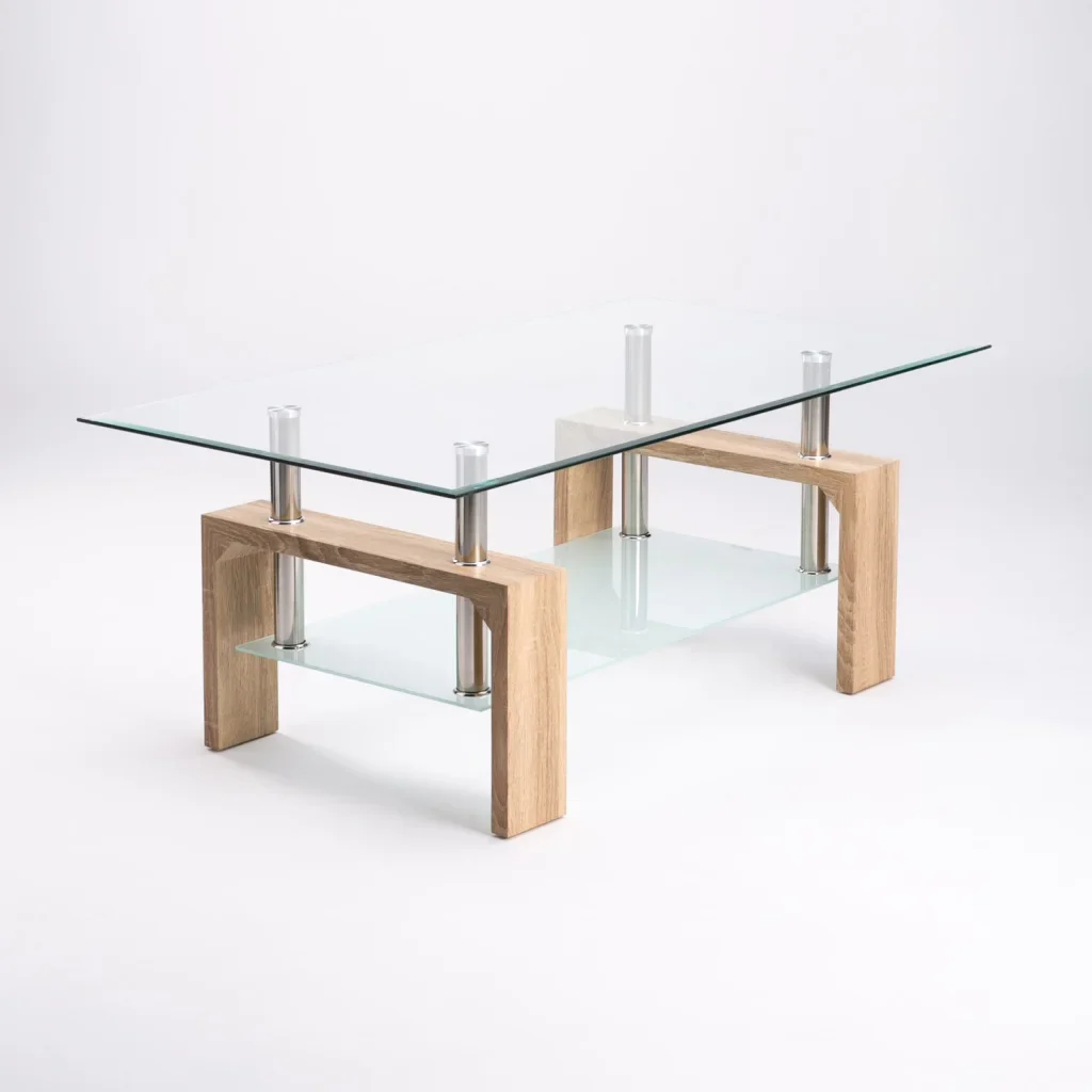LALA 110x60cm GLASS COFFEE TABLE - OAK