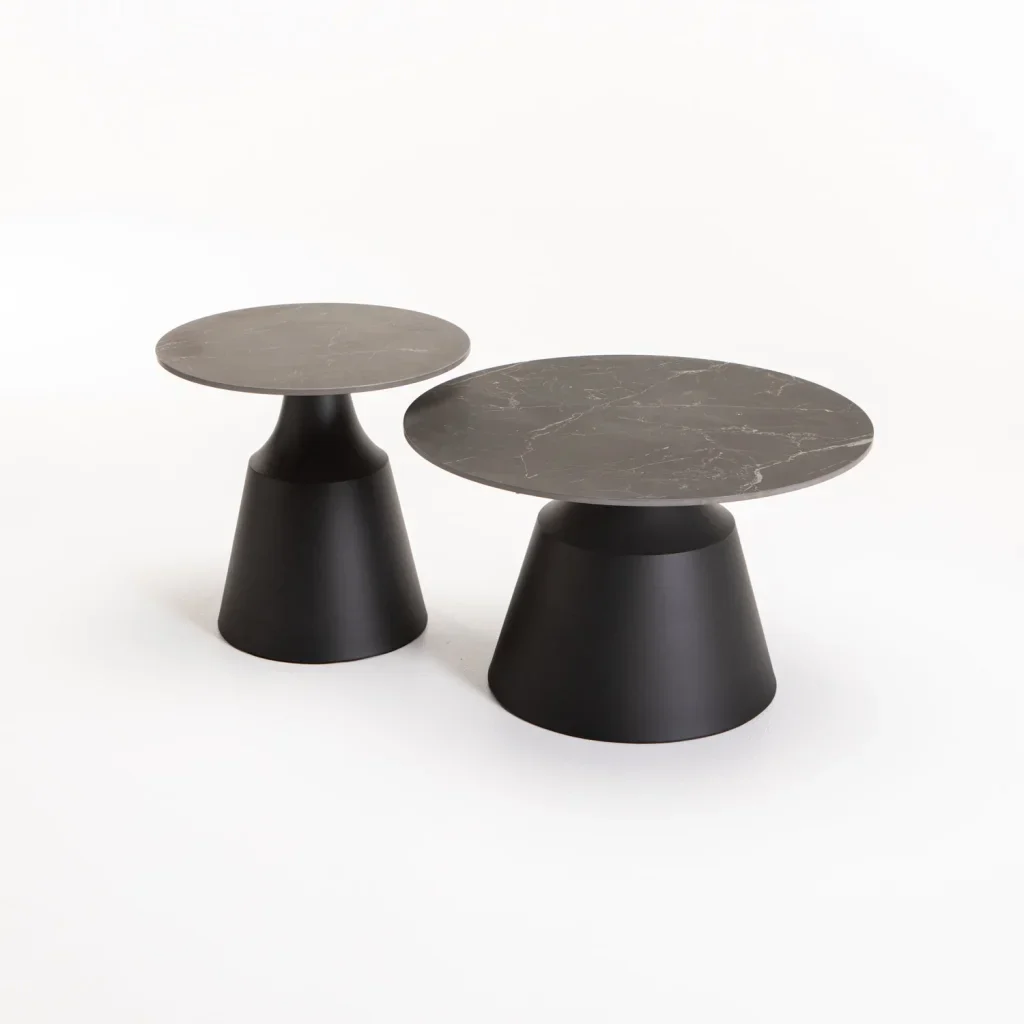 LEA SET OF 2 70/50cm STONE TOP COFFEE TABLE - BLACK