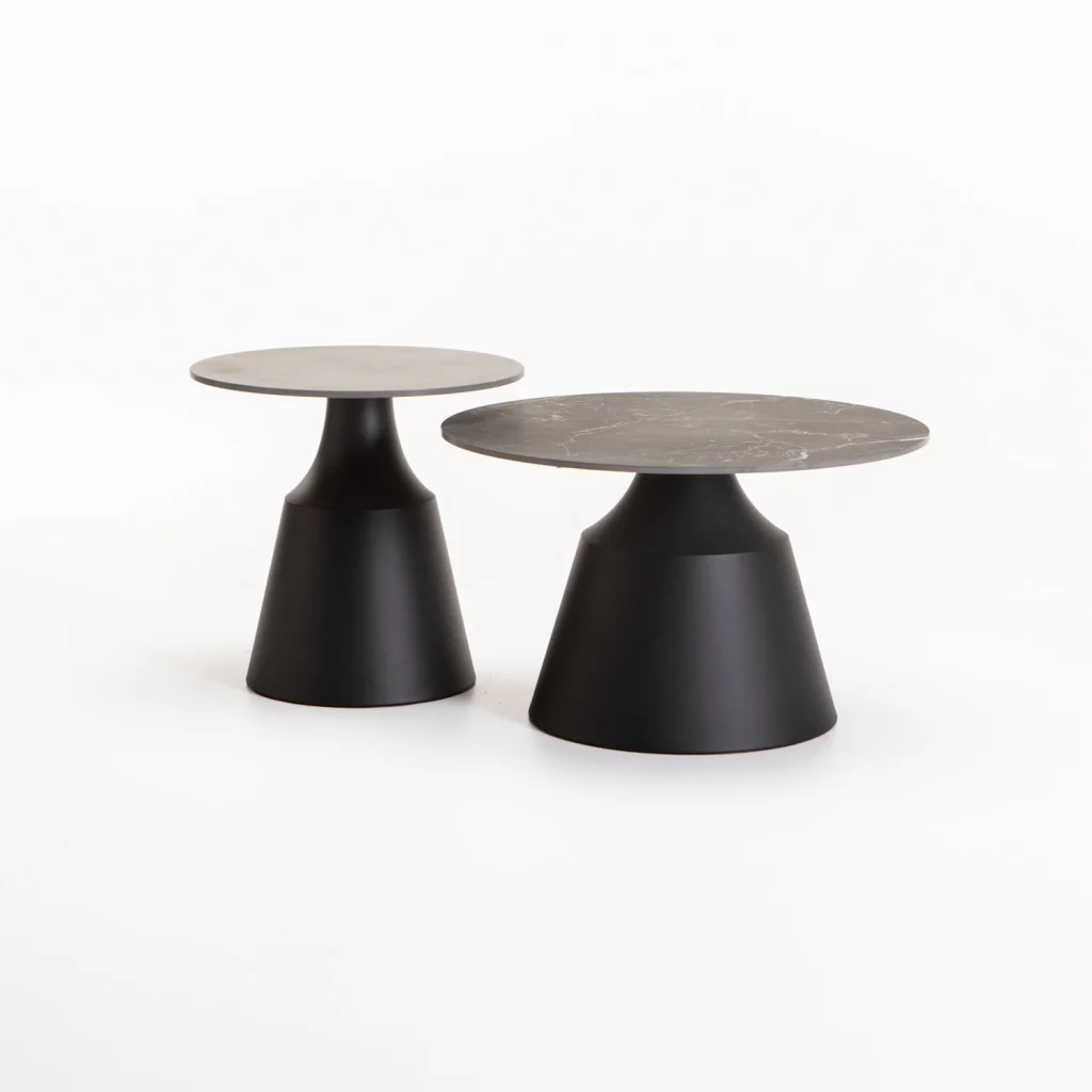 LEA SET OF 2 70/50cm STONE TOP COFFEE TABLE - BLACK