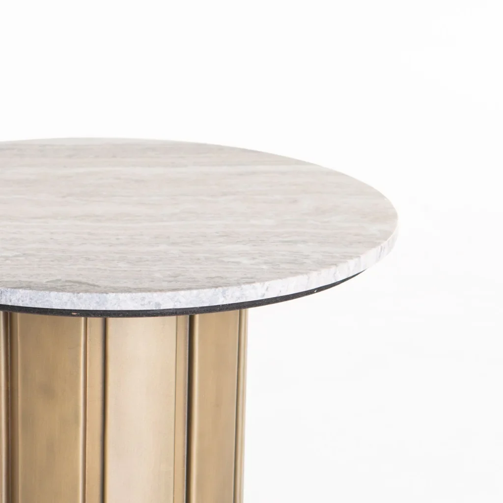 VIN 60cm ROUND STONE TOP COFFEE TABLE 39CM H - BRASS ANTIQUE