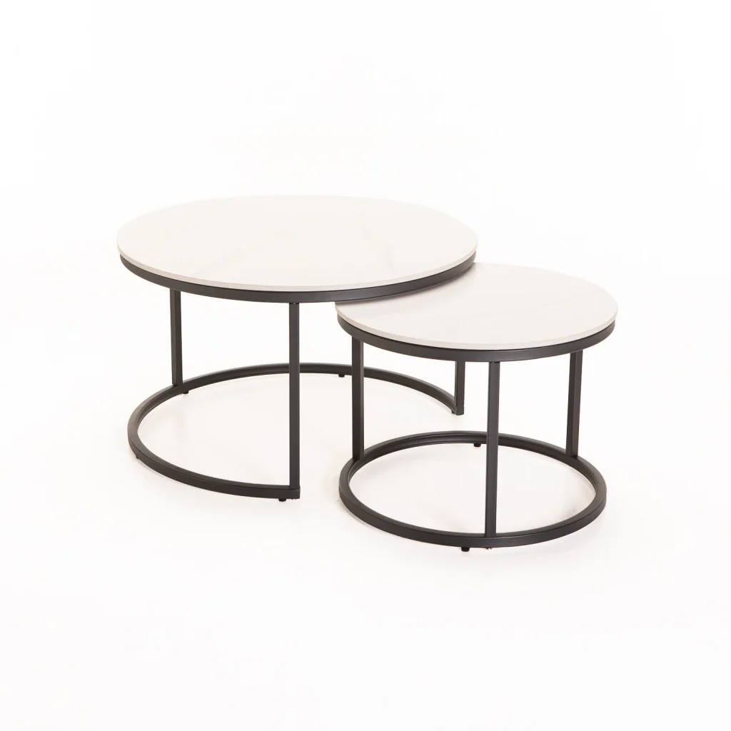 GIO SET OF 2 STONE TOP COFFEE TABLE BLACK LEG - WHITE