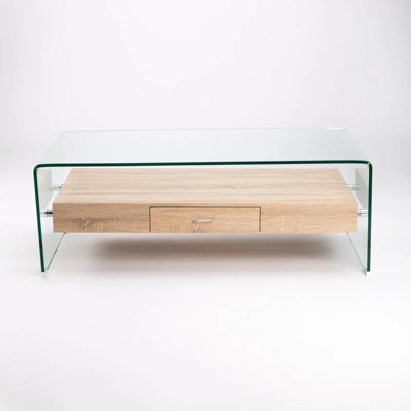 IVY 120x60cm 12MM TEMPERED GLASS COFFEE TABLE WITH DRAWER