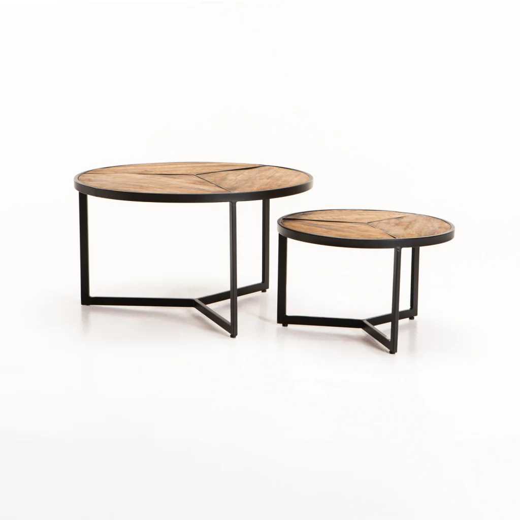 VEA SET OF 2 70/50cm SOLID WOOD COFFEE TABLE - MAGNOLIA RUSTIC