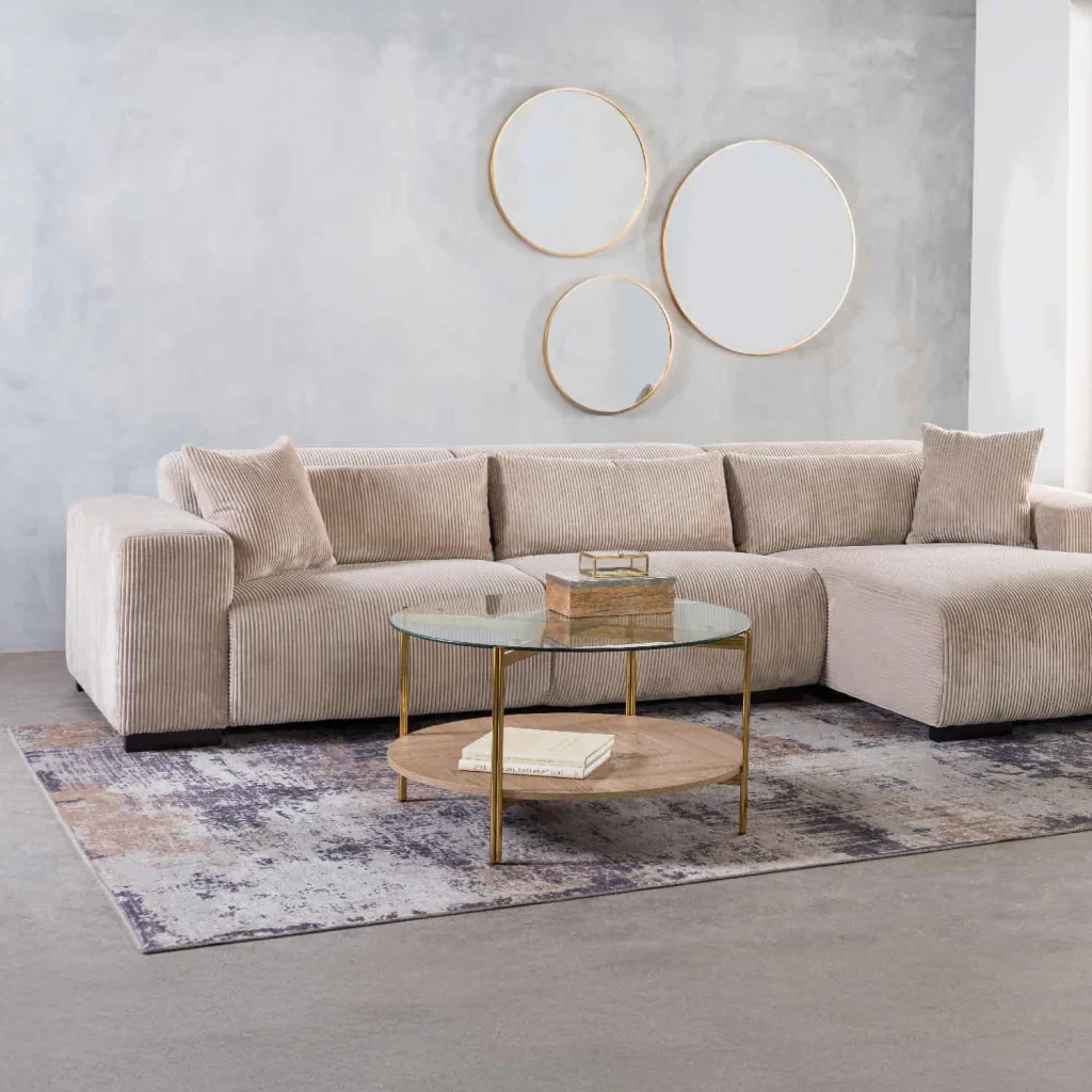 AMORE 80cm ROUND COFFEE TABLE - GOLD OAK