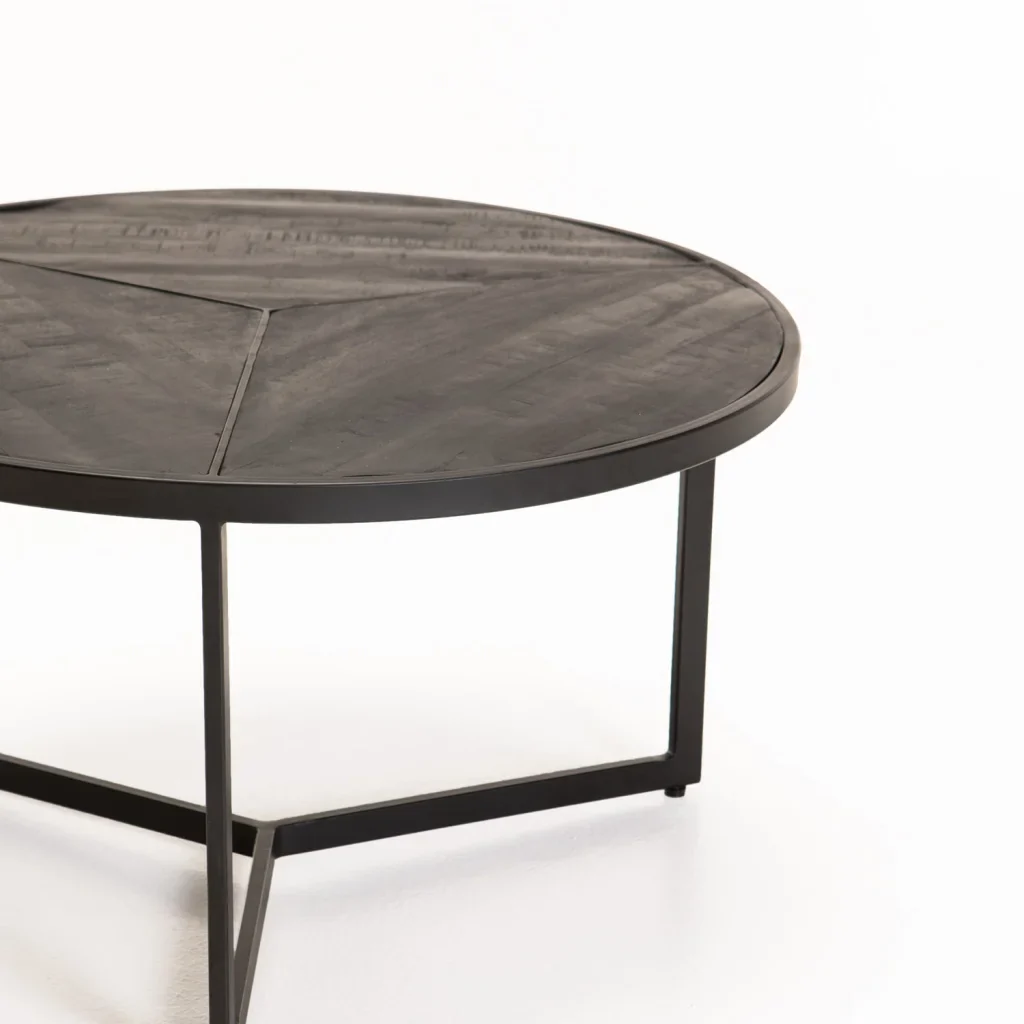 VEA SET OF 2 70/50cm SOLID WOOD COFFEE TABLE - BLACK RUSTIC