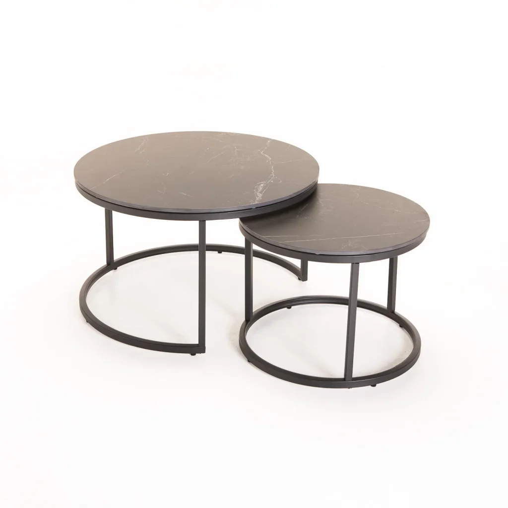 GIO SET OF 2 STONE TOP COFFEE TABLE BLACK LEG - BLACK