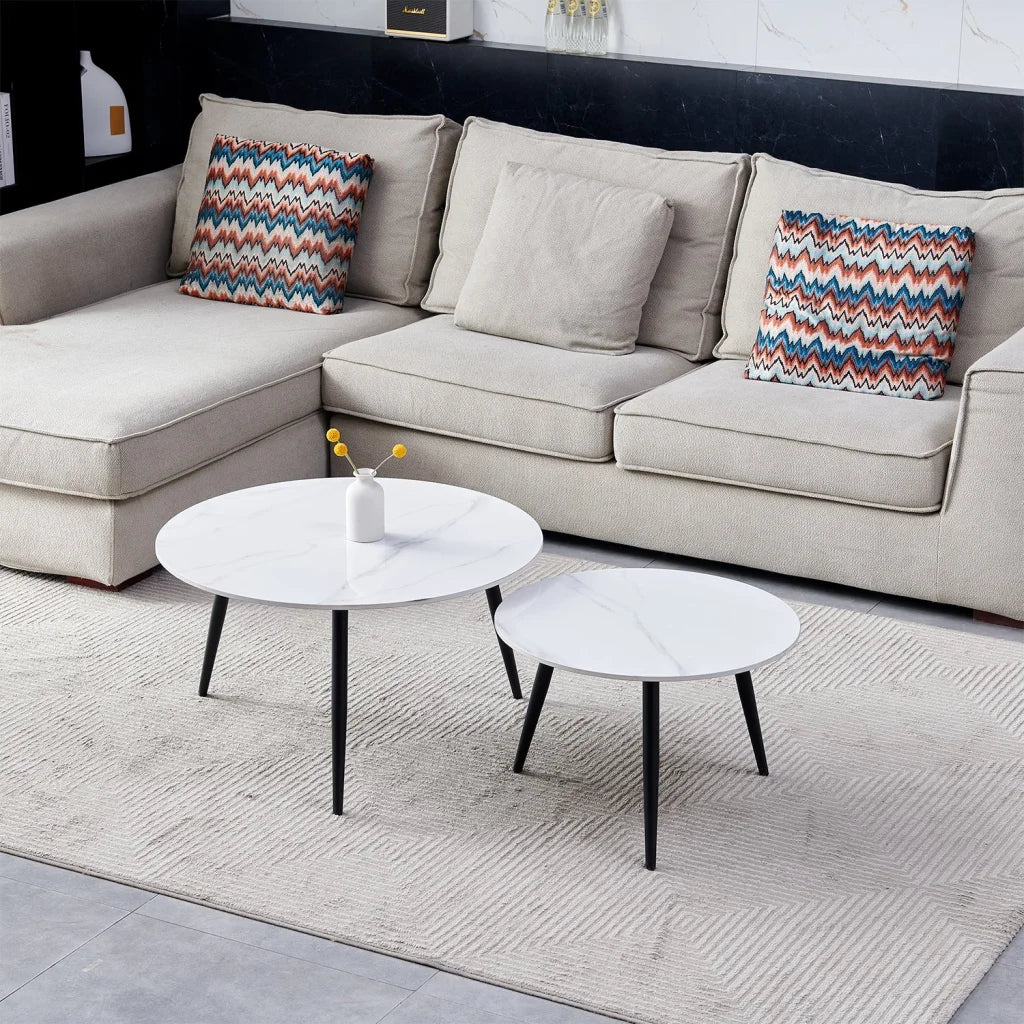 FIA SET OF 2 STONE TOP COFFEE TABLE - WHITE