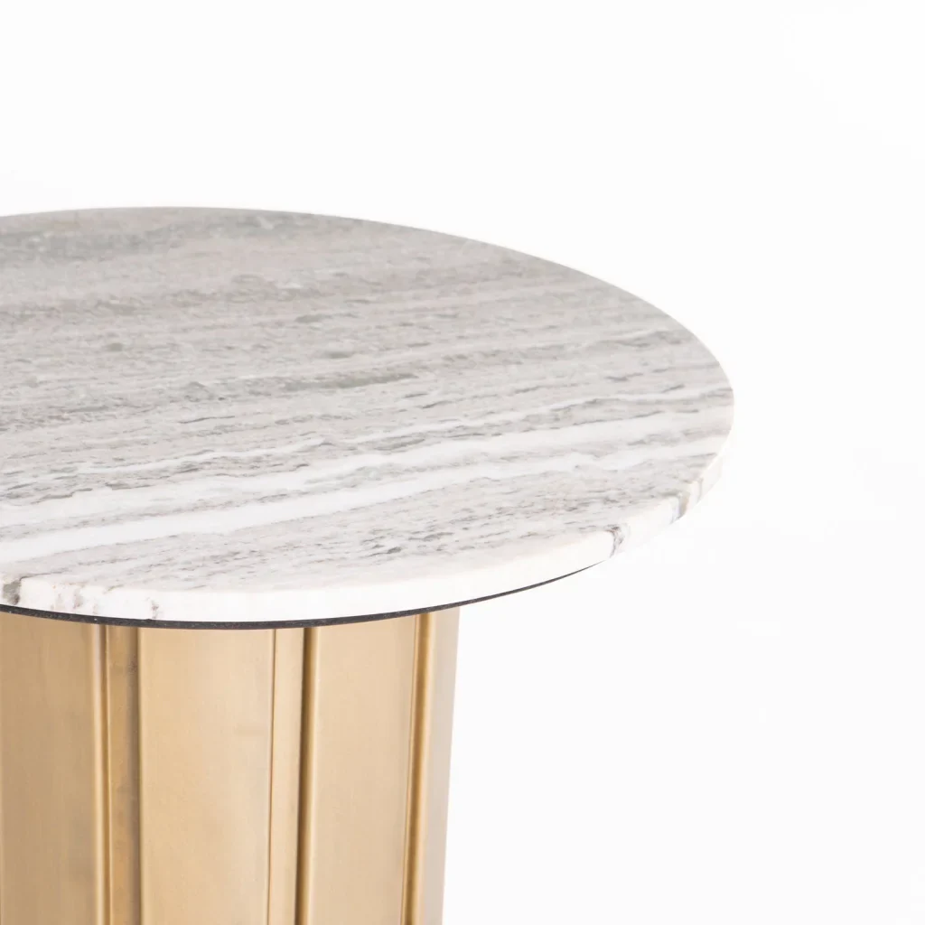 VIN 60cm ROUND STONE TOP COFFEE TABLE 43cm H - BRASS ANTIQUE