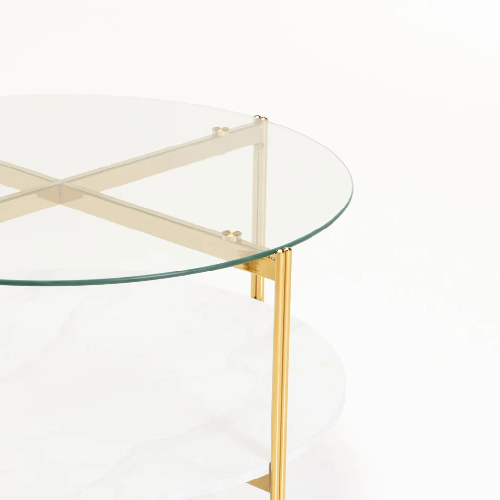 AMORE 80cm ROUND COFFEE TABLE - GOLD/ WHITE MABLE