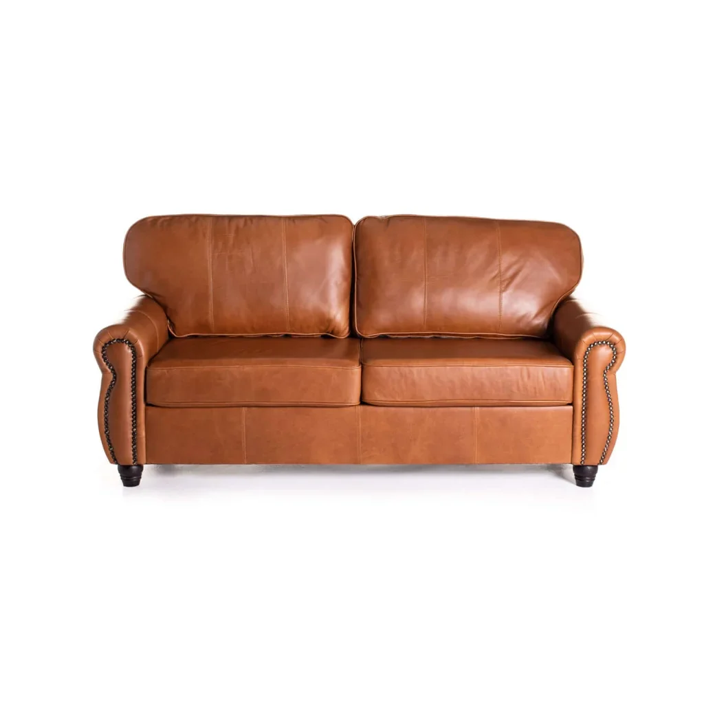 KINGSLEY GENUINE LEATHER 3 SEATER COUCH - PECAN