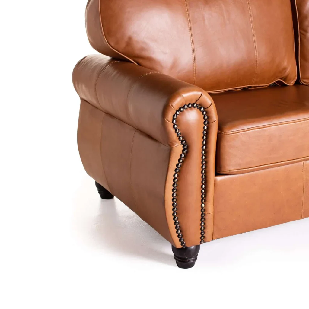 KINGSLEY GENUINE LEATHER 3 SEATER COUCH - PECAN