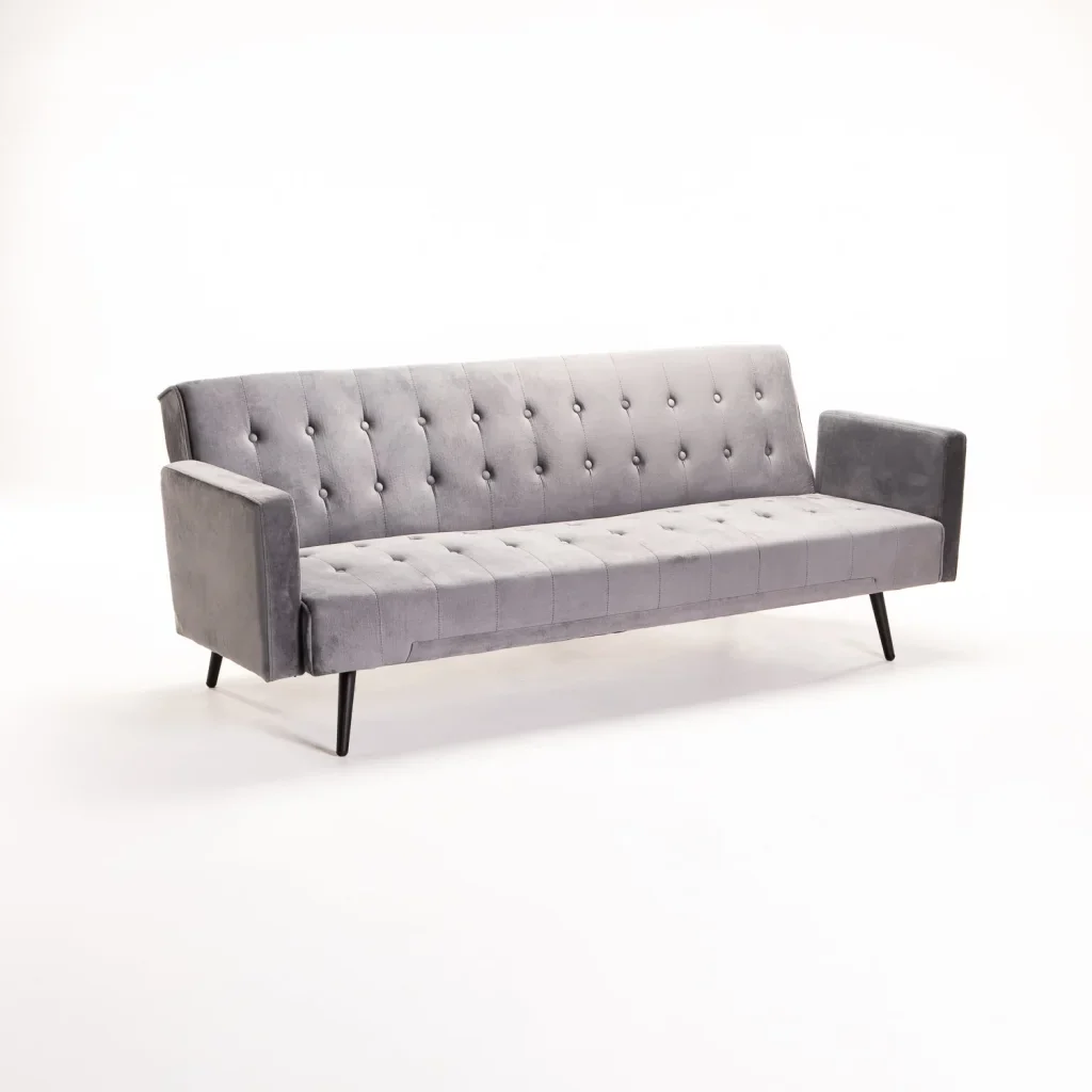 MAC VELVET SLEEPER COUCH - DARK GREY/ BLACK LEGS