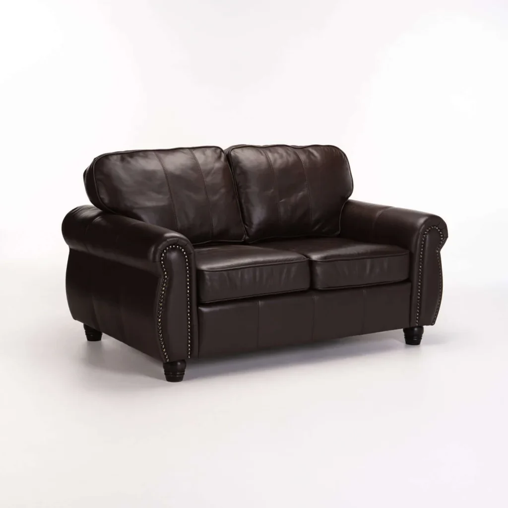 KINGSLEY GENUINE LEATHER 2 SEATER COUCH - OXBLOOD