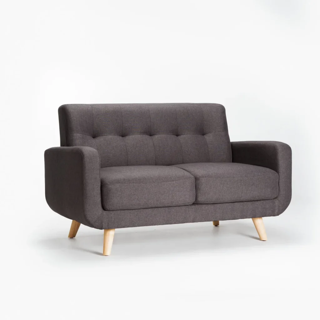 LUNA FABRIC 2 SEATER COUCH - DARK GREY/ NATURAL LEG