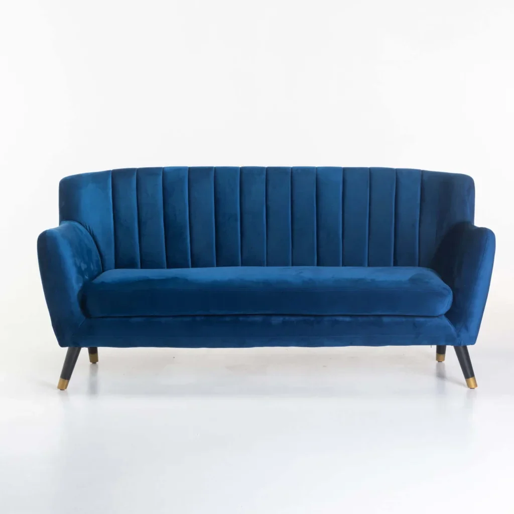 JUNO VELVET 3 SEATER COUCH - NAVY