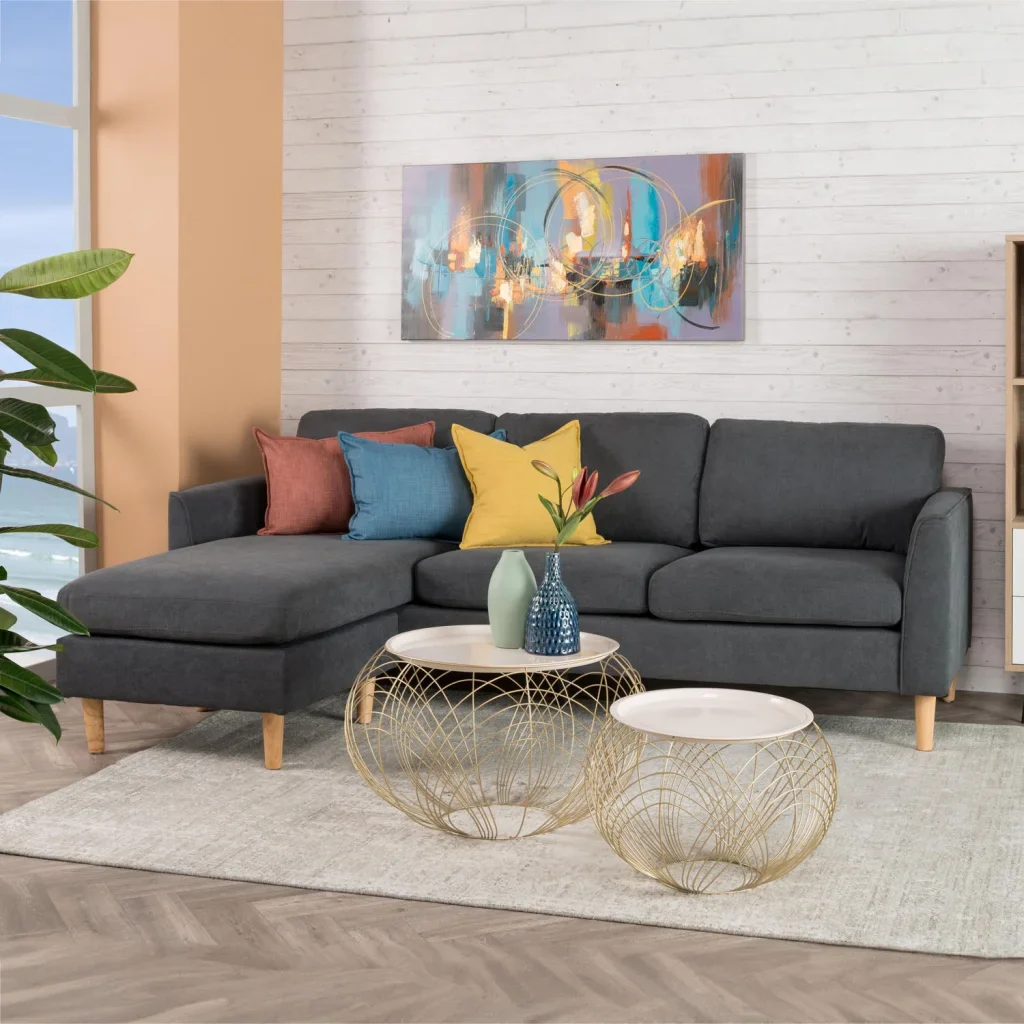 JOEY FABRIC CORNER CHAISE - GREY/ NATURAL