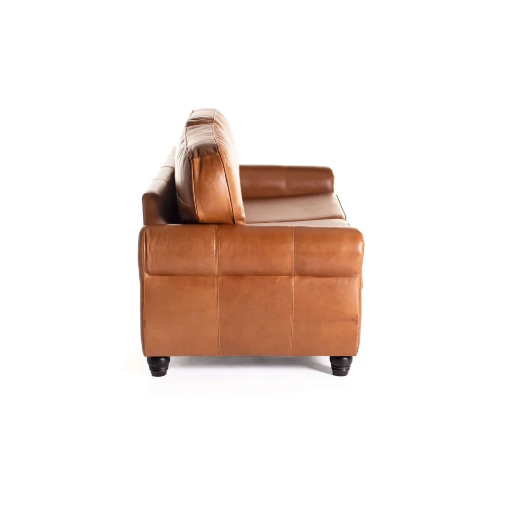 KINGSLEY GENUINE LEATHER 3 SEATER COUCH - PECAN