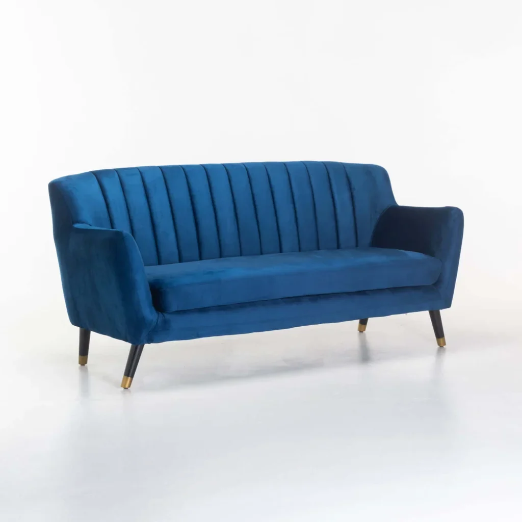 JUNO VELVET 3 SEATER COUCH - NAVY