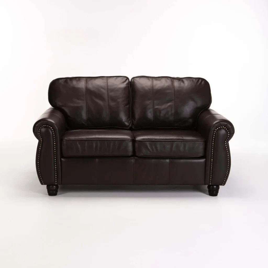 KINGSLEY GENUINE LEATHER 2 SEATER COUCH - OXBLOOD