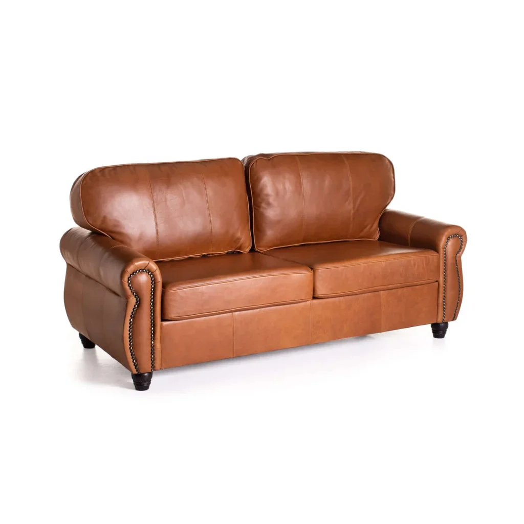 KINGSLEY GENUINE LEATHER 3 SEATER COUCH - PECAN