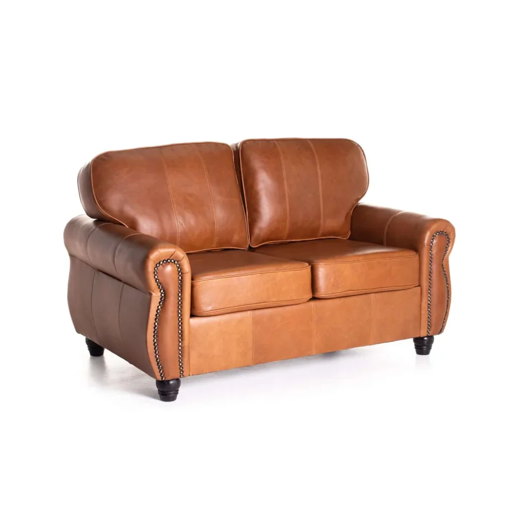 KINGSLEY GENUINE LEATHER 2 SEATER COUCH - PECAN