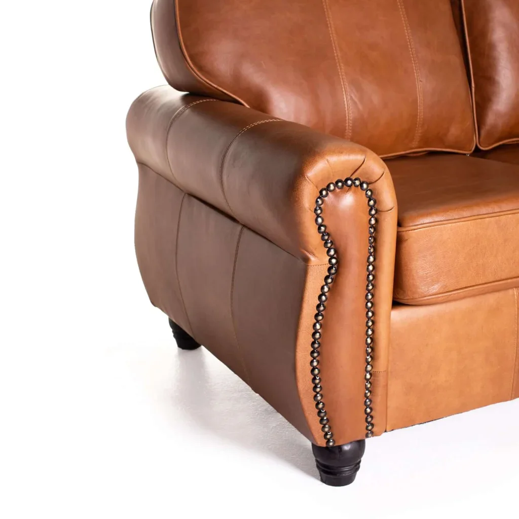 KINGSLEY GENUINE LEATHER 2 SEATER COUCH - PECAN